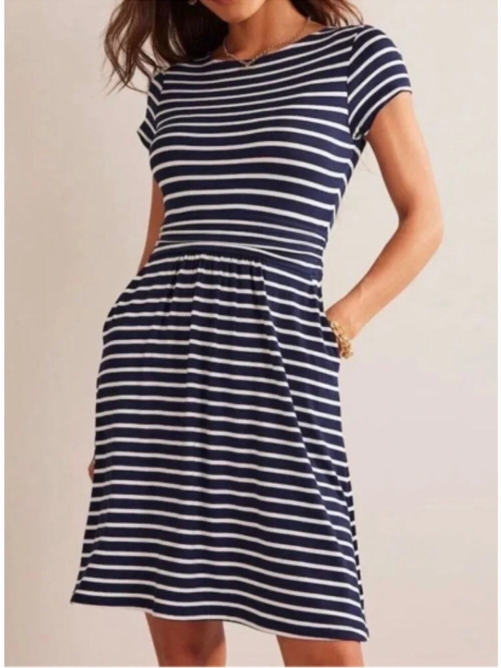 Boden Amelie Navy and White Striped Short-Sleeve Dress